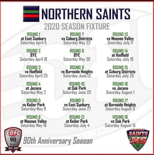 Northern Saints 2020 Senior Fixture!