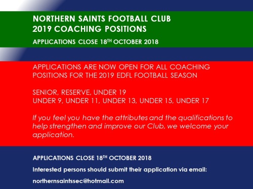 Northern Saints 2019 Coaching Positions